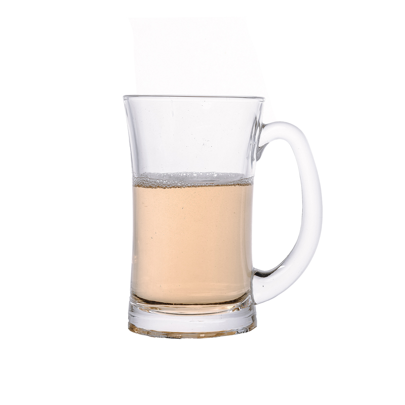 Venta caliente 380ml Copas de vidrio de pedernal nórdico con mango para bebida de cerveza