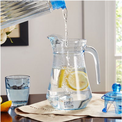 Jarra de agua de vidrio azul claro, hervidores de agua 1300ml, uso doméstico de cocina
