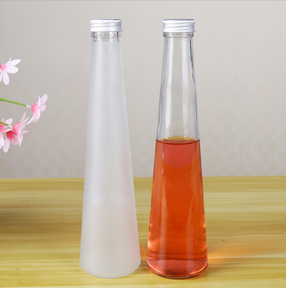 Botellas de vidrio para bebidas de 300 ml Botella de leche de jugo para beber con tapas