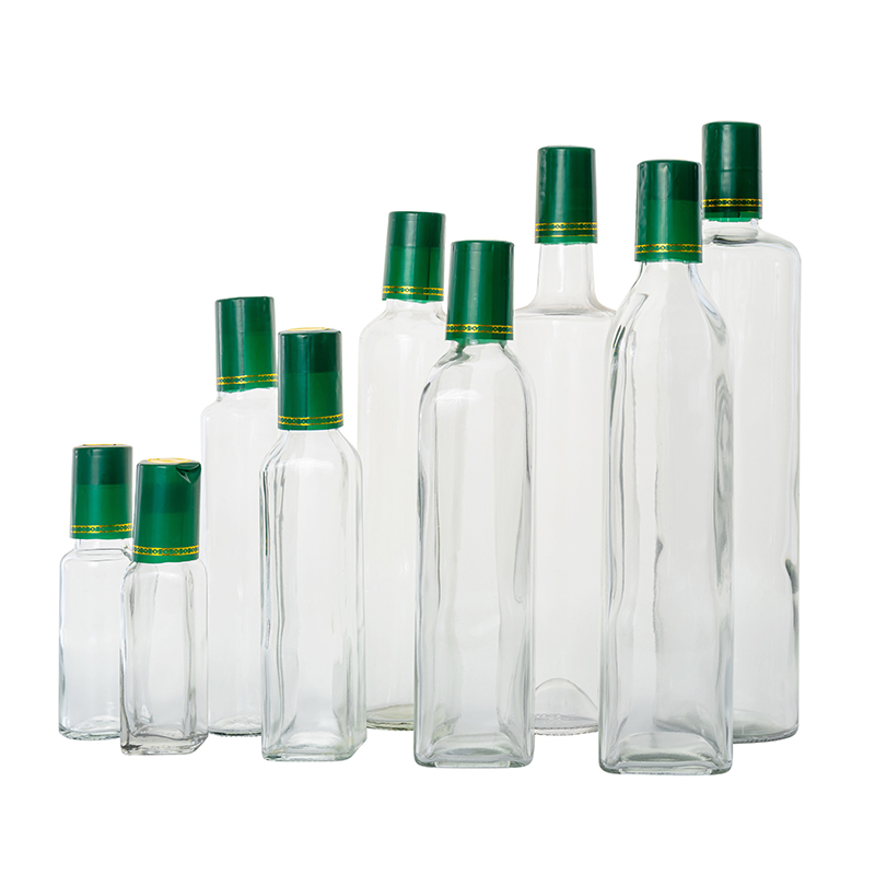 Botellas de aceite de oliva de cristal claras cuadradas redondas del pedernal 500ml con el logotipo de encargo