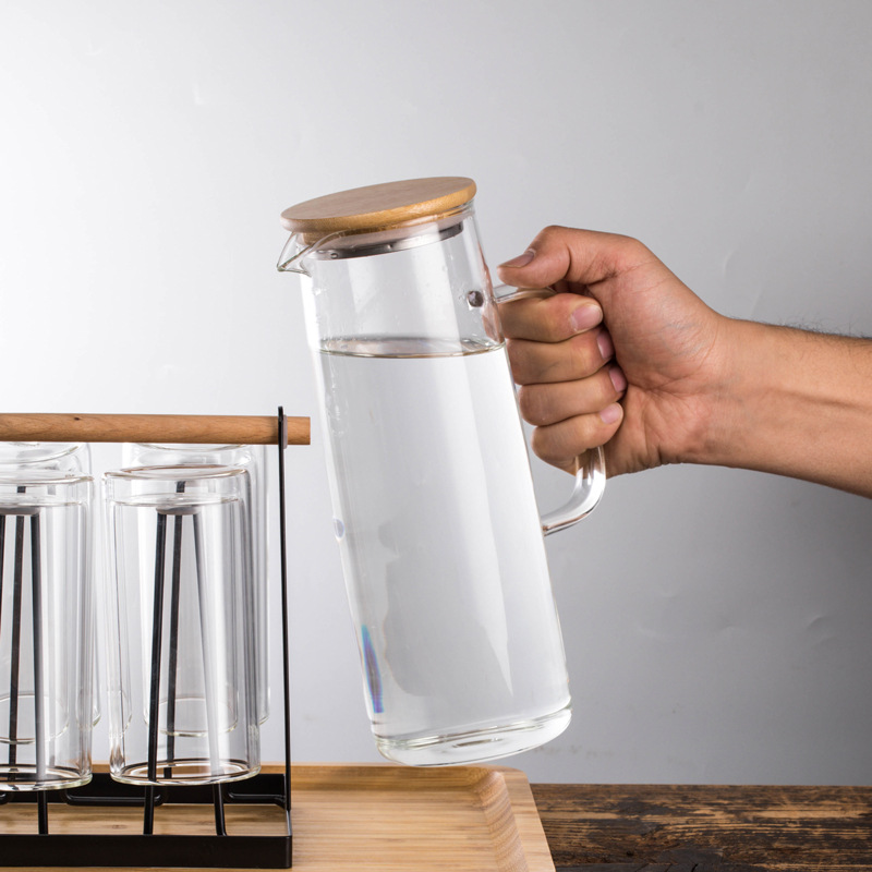 Jarra de vidrio reutilizable natural de 1300 ml con juego de tazas